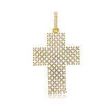 Sterling Silver Gold Plated Thick Open Checkered Cross CZ Pendant