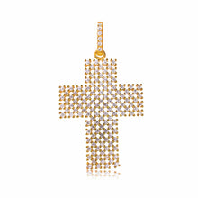Load image into Gallery viewer, Sterling Silver Rose Gold Plated Thick Open Checkered Cross CZ Pendant���������