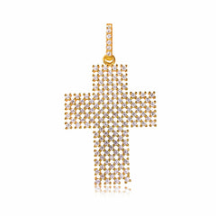 Sterling Silver Rose Gold Plated Thick Open Checkered Cross CZ Pendant