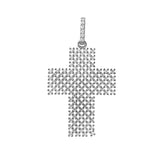 Sterling Silver Rhodium Plated Thick Open Checkered Cross CZ Pendant
