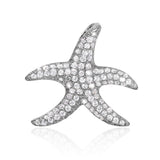 Nickel Free Rhodium Plated Sterling Silver Stylish Starfish Necklace Paved with Clear Round CZ StonesAnd and Chain Length of 16  Plus 2  Extension