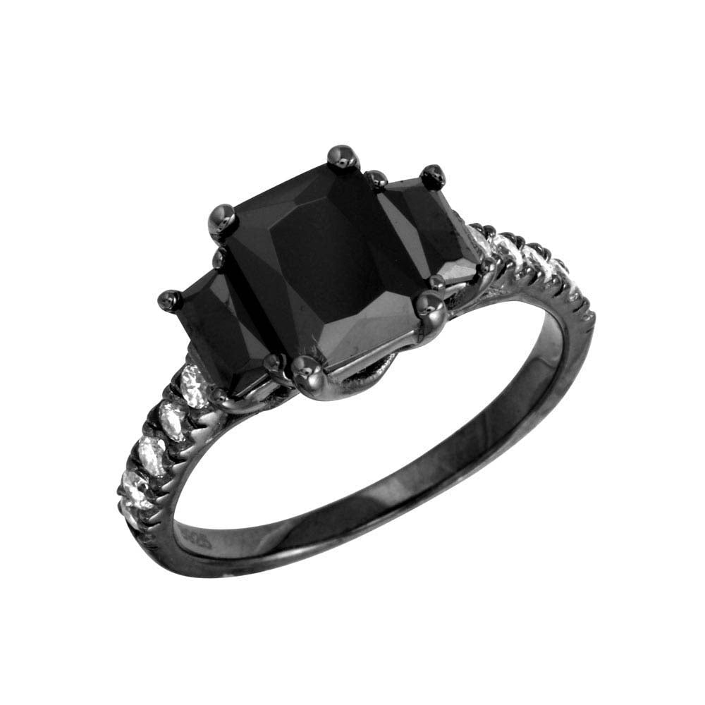 Sterling Silver Black Rhodium Plated Black And Clear CZ Past Present Future Ring