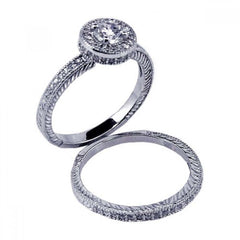 Sterling Silver Rhodium Plated Micro Pave CZ Engagement Ring Set