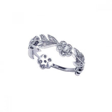 Load image into Gallery viewer, Sterling Silver Rhodium Plated Flower Leaf Shaped Eternity Ring With CZ Stones