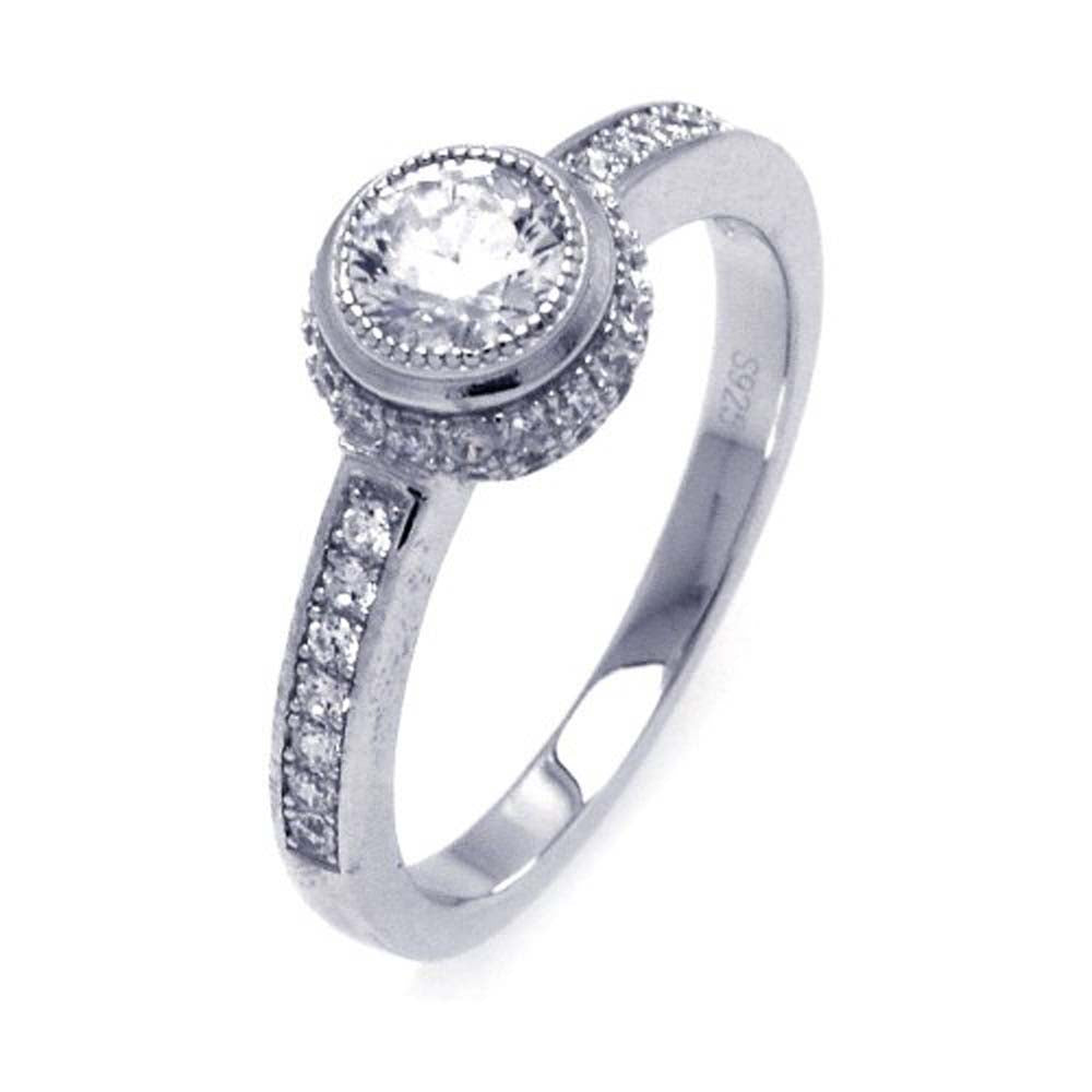 Sterling Silver Rhodium Plated Micro Pave Round Center CZ Circle Ring