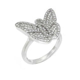 Sterling Silver Rhodium Plated Micro Pave Butterfly Shaped Clear CZ Ring