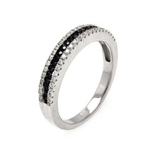 Load image into Gallery viewer, Sterling Silver Rhodium and Black Rhodium Plated  Half Micro Pave Black and Clear CZ Ring