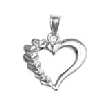 Sterling Silver Rhodium Plated Open Half Leaves Heart Pendant