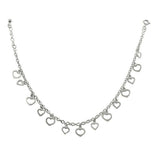 Sterling Silver Non Plated Multi Dangling Open Hearts Anklet