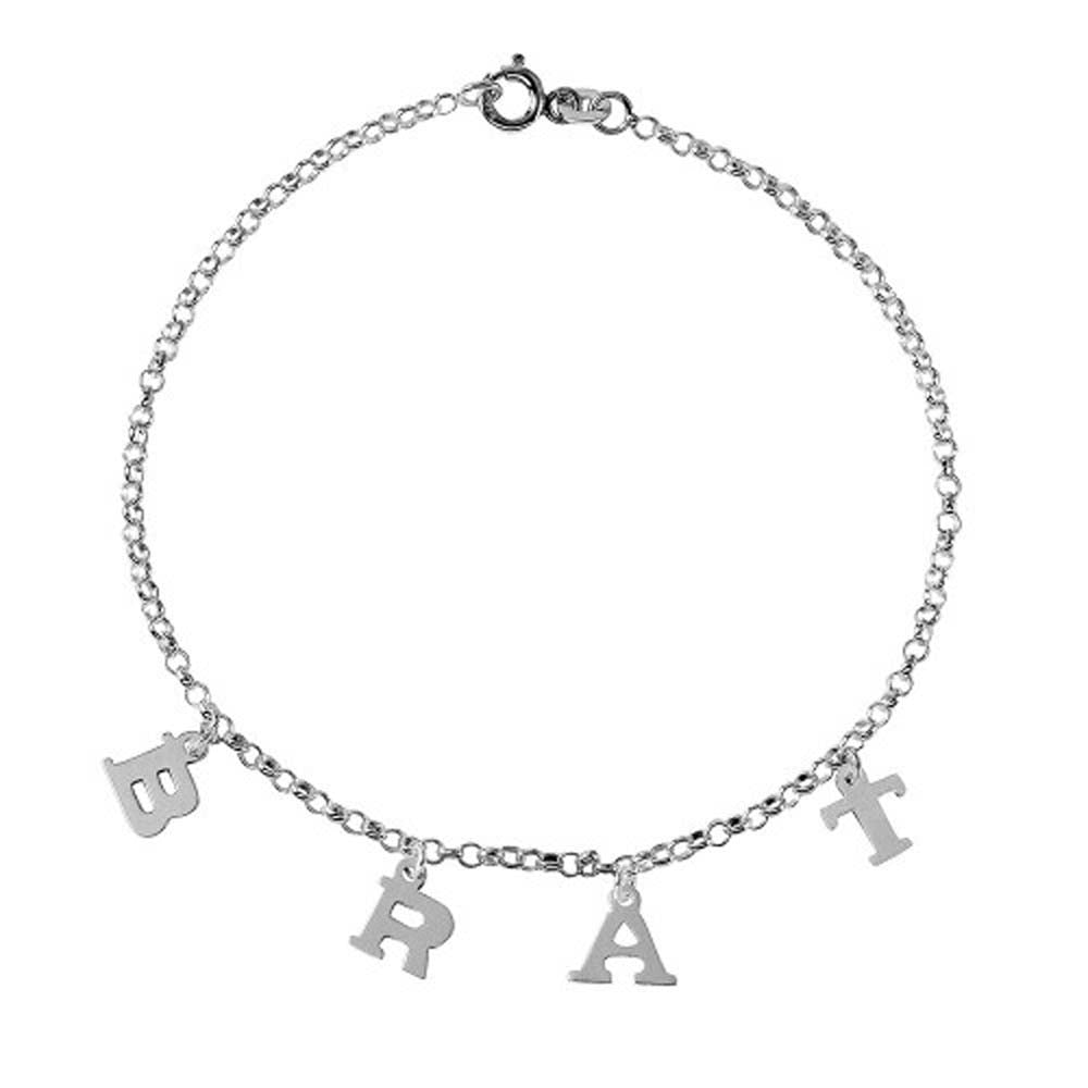 Sterling Silver Non Plated BRAT Charm Link Anklet