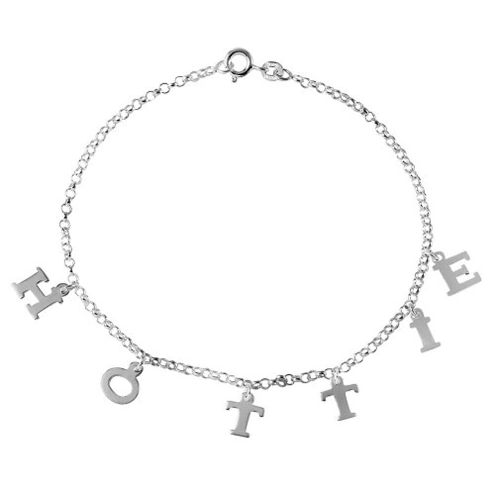 Sterling Silver Non Plated HOTTIE Charm Link Anklet