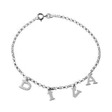 Sterling Silver Non Plated DIVA Dangling Charm Link Anklet