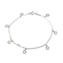 Load image into Gallery viewer, Sterling Silver Non Plated Open Star Dangling Charm Link Anklet