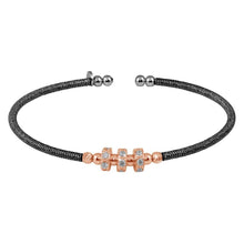 Load image into Gallery viewer, Sterling Silver Black Rhodium Plated Cuff with Rose Gold Beads and CZ