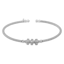 Load image into Gallery viewer, Sterling Silver Rhodium Plated Beaded Open Bangle with CZ