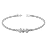 Sterling Silver Rhodium Plated Beaded Open Bangle with CZ