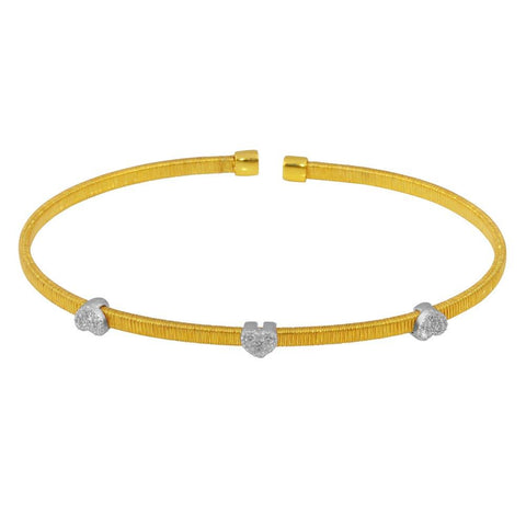 Sterling Silver Gold Plated Three Heart Open Bangle with CZ