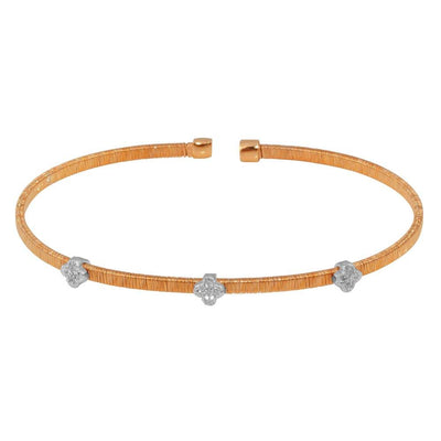 Sterling Silver Rose Gold Plated Three Heart Open Bangle with CZ