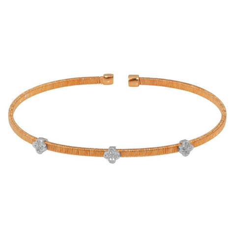Sterling Silver Rose Gold Plated Three Heart Open Bangle with CZ
