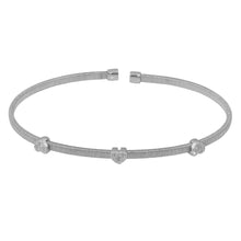Load image into Gallery viewer, Sterling Silver Rhodium Plated Three Heart Open Bangle with CZ
