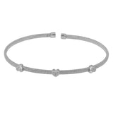 Sterling Silver Rhodium Plated Three Heart Open Bangle with CZ