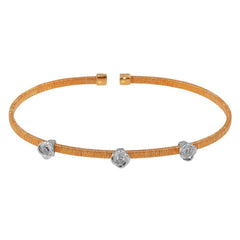 Sterling Silver Rose Gold Three Rose Cuffs with CZ