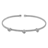 Sterling Silver Rhodium Plated Three Rose Cuffs with CZ