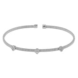 Sterling Silver Rhodium Plated Three Clover Cuffs with CZ