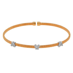 Sterling Silver Rose Gold Plated Three Butterfly Open Bangle with CZ