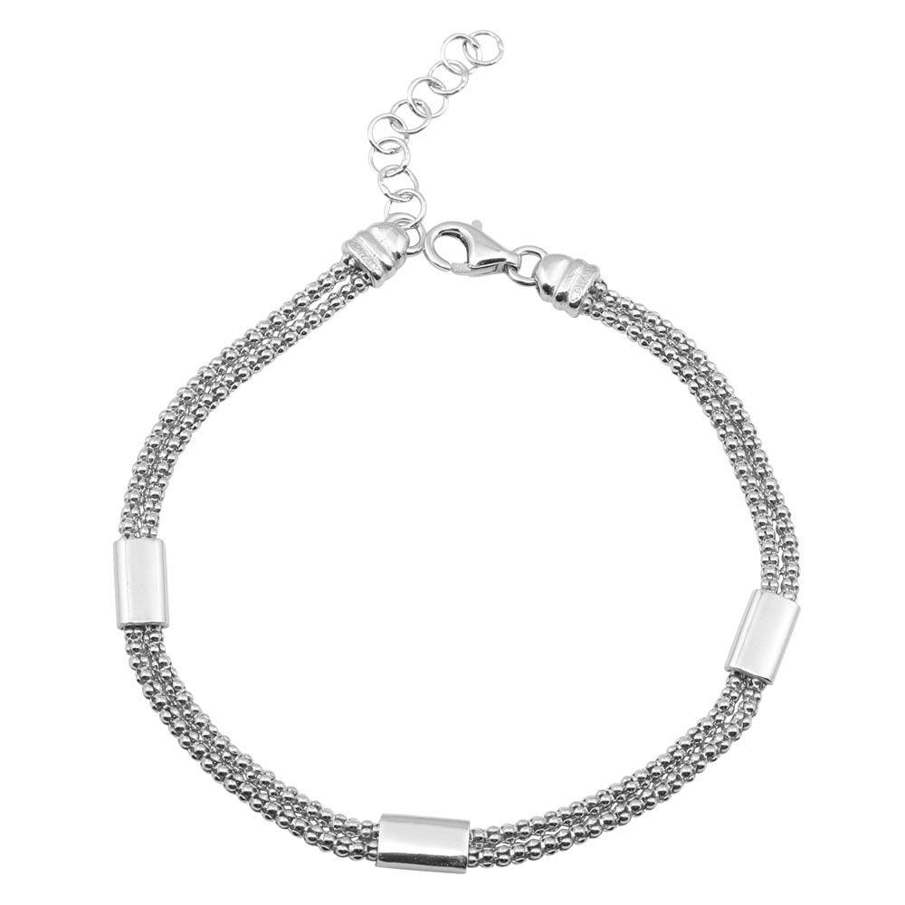 Sterling Silver Rhodium Plated Double Chain Bracelet with Links