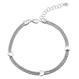 Sterling Silver Rhodium Plated Heart Double Chain Bracelet