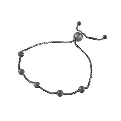 Sterling Silver Black Rhodium Plated 8 Beaded Italian Lariat Bracelet
