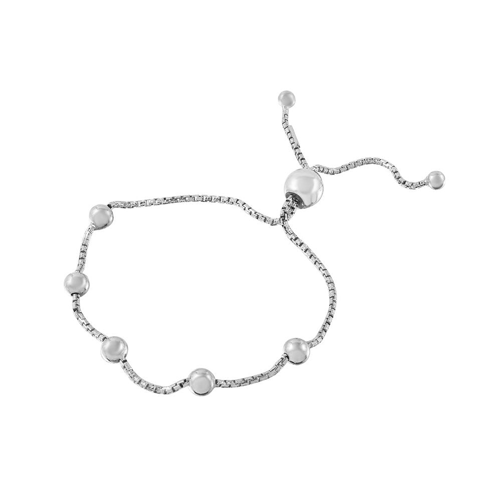 Sterling Silver Rhodium Plated 8 Beaded Italian Lariat Bracelet