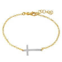 Load image into Gallery viewer, Sterling Silver Rhodium Plated Italian Rolo Chain with Gold Plated CrossBracelet