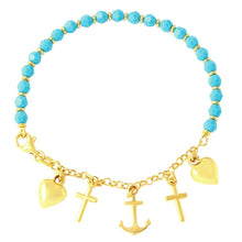 Load image into Gallery viewer, Sterling Silver Gold Plated Charm Bracelet with Turquoise Beads