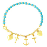 Sterling Silver Gold Plated Charm Bracelet with Turquoise Beads