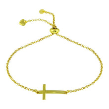 Load image into Gallery viewer, Sterling Silver Gold Plated Horizontal Cross Bracelet with Heart Charm