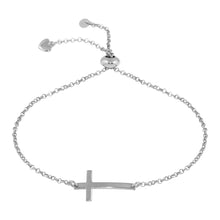 Load image into Gallery viewer, Sterling Silver Rhodium Plated Horizontal Cross Bracelet with Heart Charm10