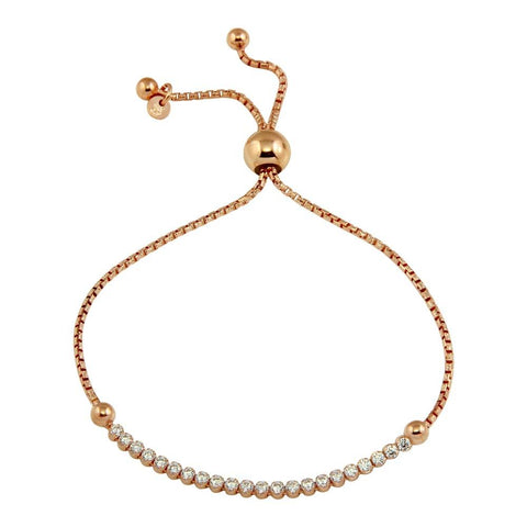 Sterling Silver Rose Gold Plated Adjustable CZ Bracelet