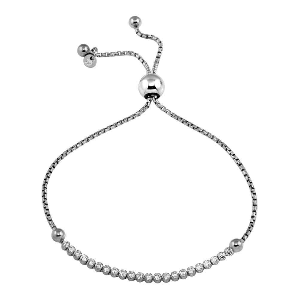 Sterling Silver Rhodium Plated Adjustable CZ Bracelet