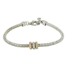 Load image into Gallery viewer, Sterling Silver Rhodium Plated Tri Color Bead Bracelet with CZ