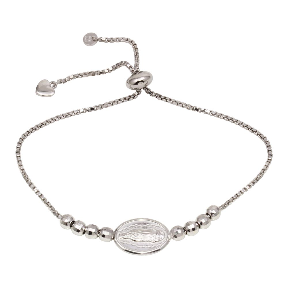 Sterling Silver Rhodium Plated Adjustable Diamond Cut Religious Bracelets