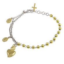 Load image into Gallery viewer, Sterling Silver Gold Plated Two Toned Heart Center Dangling Charm Bead Bracelet