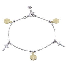 Load image into Gallery viewer, Sterling Silver Gold Plated Two Toned Dangling Charm Bead Bracelet