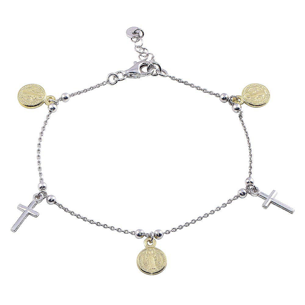 Sterling Silver Gold Plated Two Toned Dangling Charm Bead Bracelet