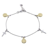 Sterling Silver Gold Plated Two Toned Dangling Charm Bead Bracelet