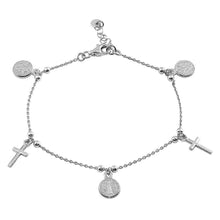 Load image into Gallery viewer, Sterling Silver Rhodium Plated Two Toned Dangling Charm Bead Bracelet