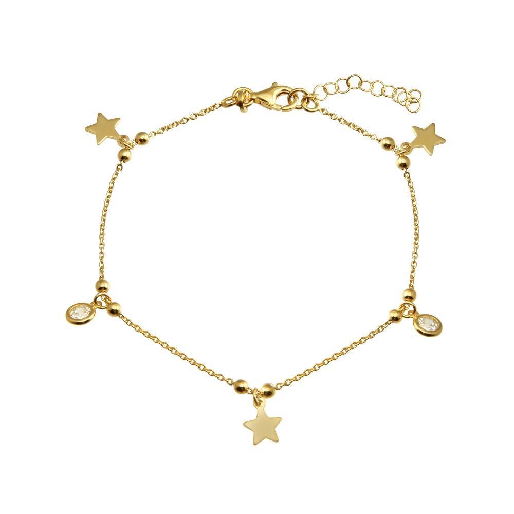 Sterling Silver Gold Plated Star and Clear CZ Bracelet - silverdepot