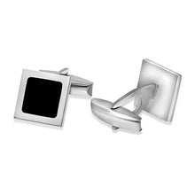 Load image into Gallery viewer, Sterling Silver Square Black Enamel Cufflink