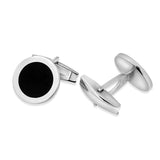 Sterling Silver Round Black Enamel Cufflink